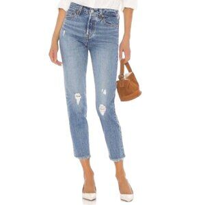 Levi's 501 Premium Icon Fit Wedgie Distressed Raw Hem Skinny Leg Jeans Blue 26